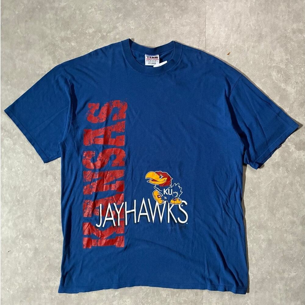 90s Vintage Kansas Jayhawks Big Print Blue T-Shirt -XXL